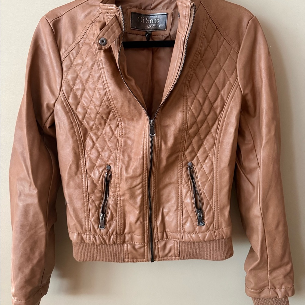 Ci Sono Women's Brown Quilted Leather Jacket
